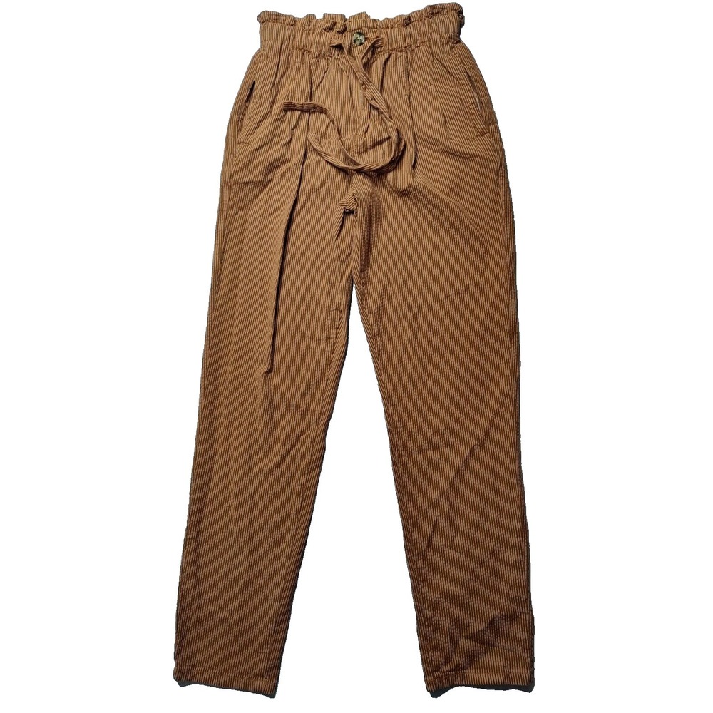 ARIZONA Juniors 3 Elastic Waist Drawstring Rust Striped Cotton Stretch Pants NEW